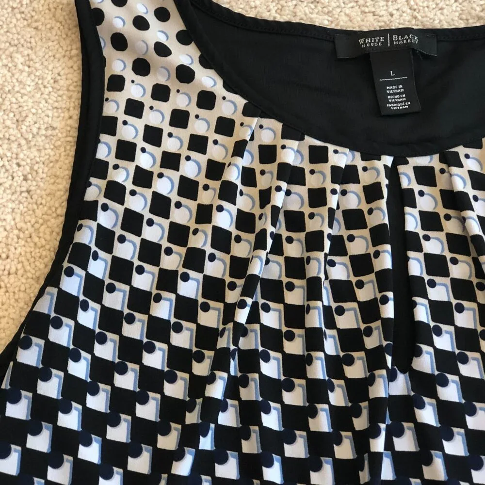 White House Black Market Key Hole Sleeveless Women's Blouse Tank Top Blue Black - Picture 3 of 11